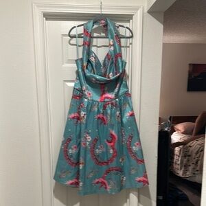 Lindy Bop Teal and Pink Floral Midi Dress